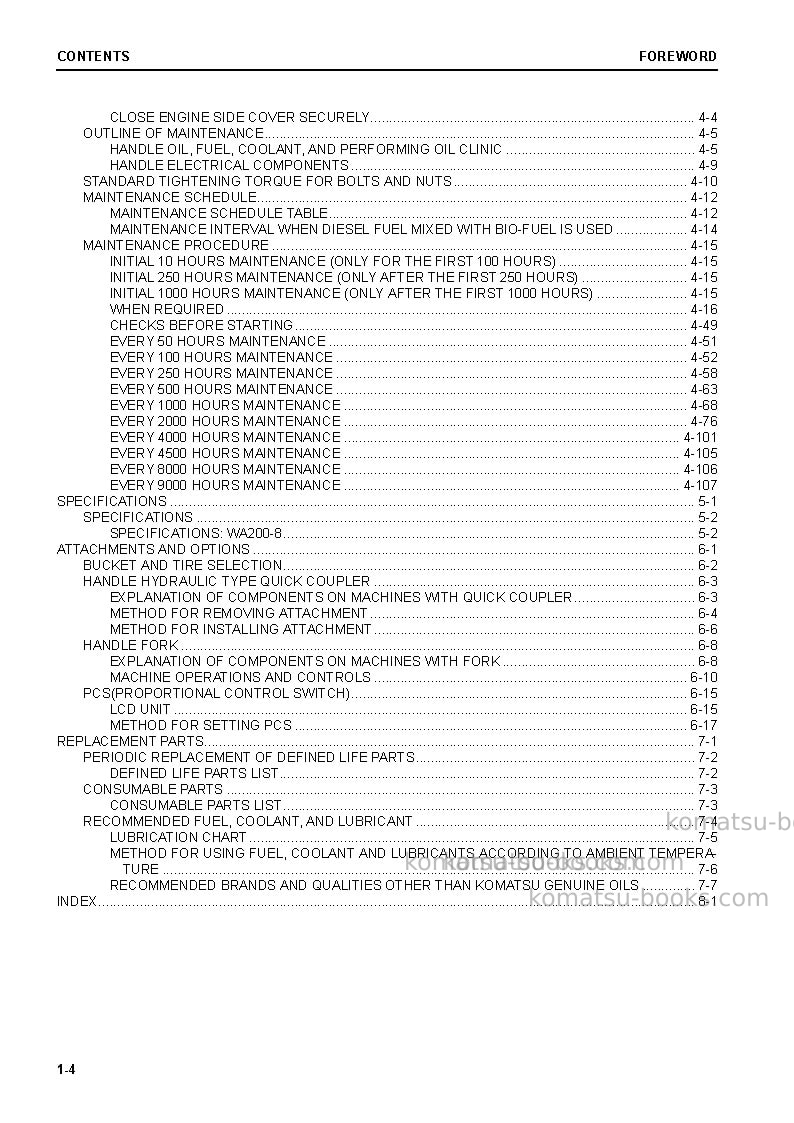 Komatsu wa200-8jpn Operation manual cover Page 6 Komatsu wa200-8jpn Operation manual cover Page 6