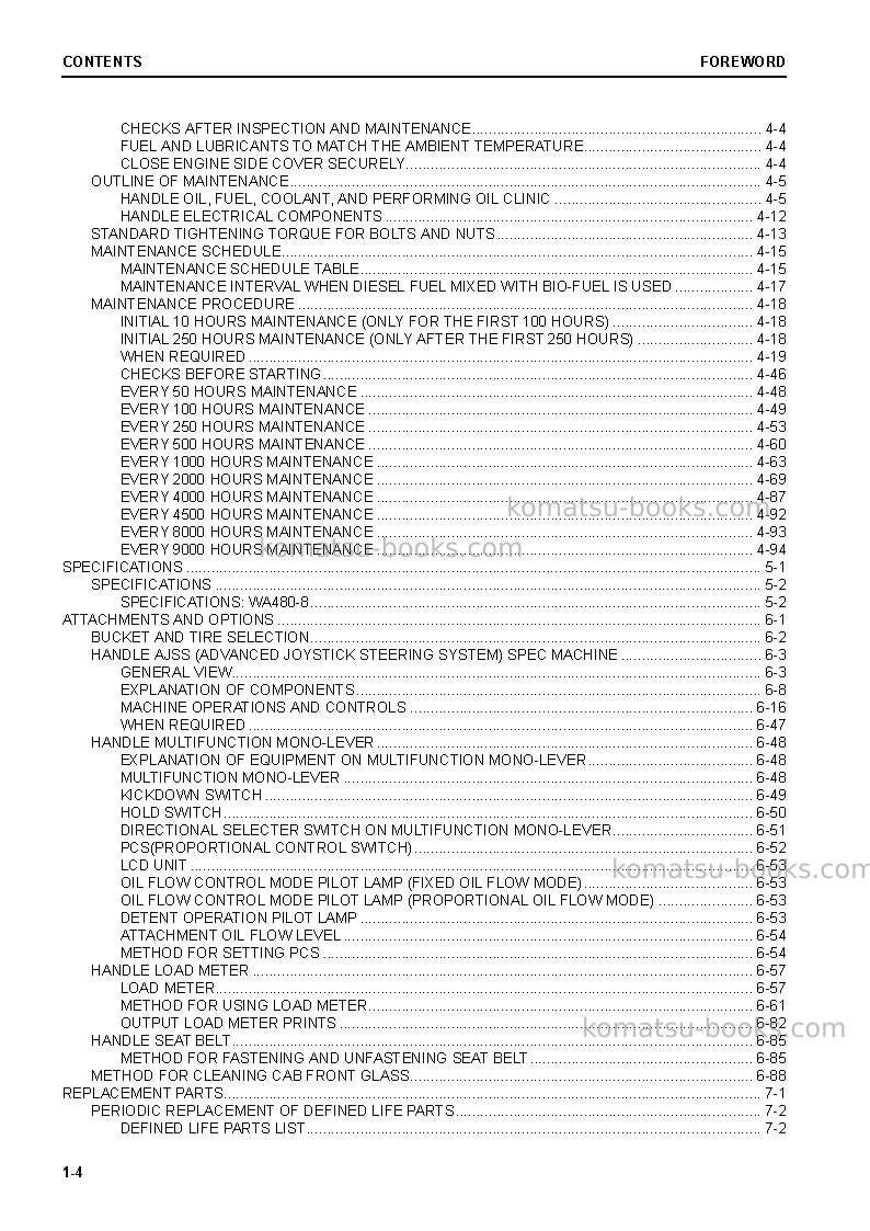 Komatsu wa480-8jpn Operation manual cover Page 6 Komatsu wa480-8jpn Operation manual cover Page 6