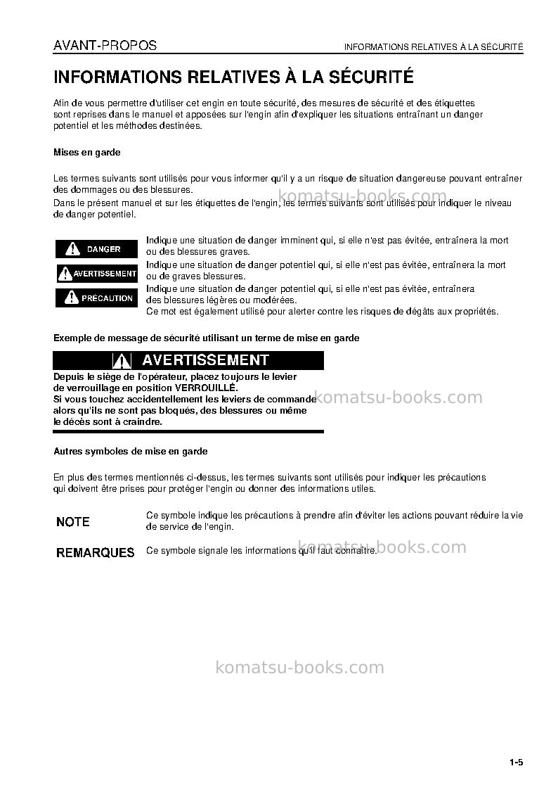 Komatsu pc600-7jpn Manuel d'utilisation couverture Page 6 Komatsu pc600-7jpn Manuel d'utilisation couverture Page 6