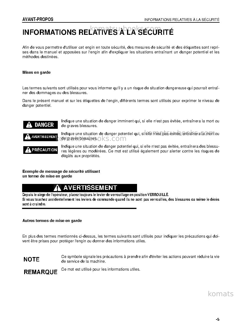 Komatsu pc160lc-7jpn Manuel d'utilisation couverture Page 6 Komatsu pc160lc-7jpn Manuel d'utilisation couverture Page 6