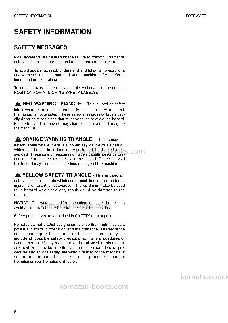 Komatsu pw150es-6gbr-k Operation manual cover Page 6 Komatsu pw150es-6gbr-k Operation manual cover Page 6