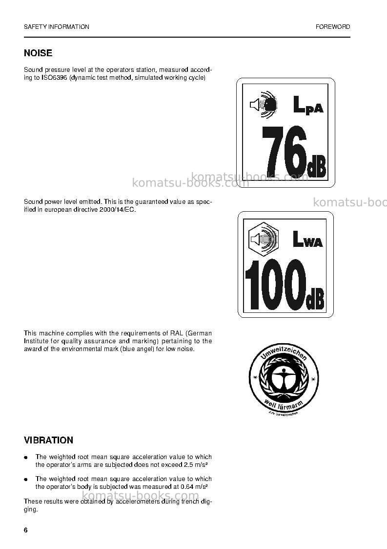 Komatsu pw170es-6gbr-k Operation manual cover Page 6 Komatsu pw170es-6gbr-k Operation manual cover Page 6