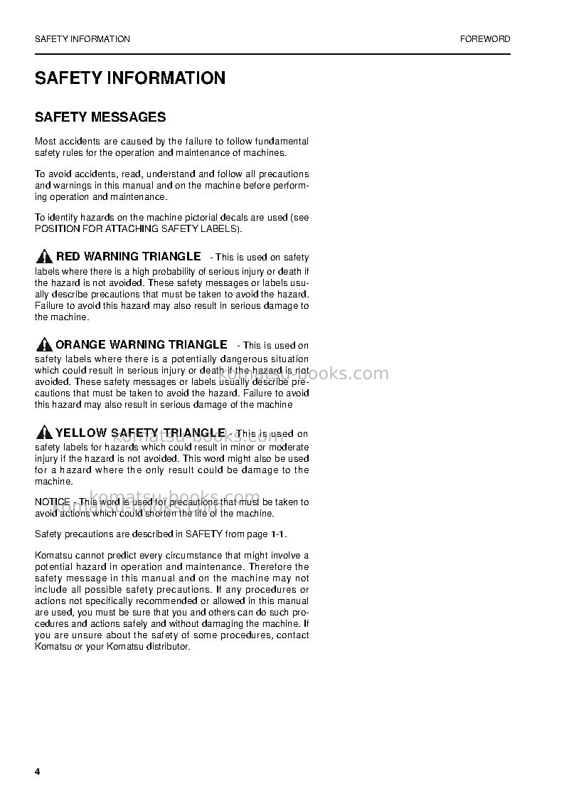 Komatsu pw170es-6gbr Operation manual cover Page 6 Komatsu pw170es-6gbr Operation manual cover Page 6