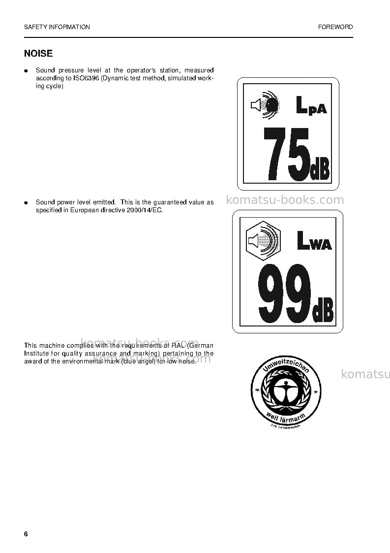 Komatsu pw130es-6gbr-k Operation manual cover Page 6