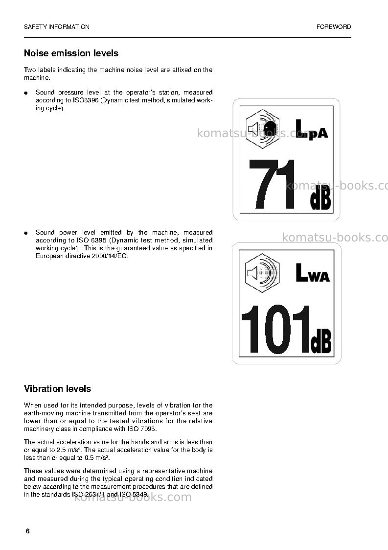Komatsu pw160-7gbr-k Operation manual cover Page 6 Komatsu pw160-7gbr-k Operation manual cover Page 6