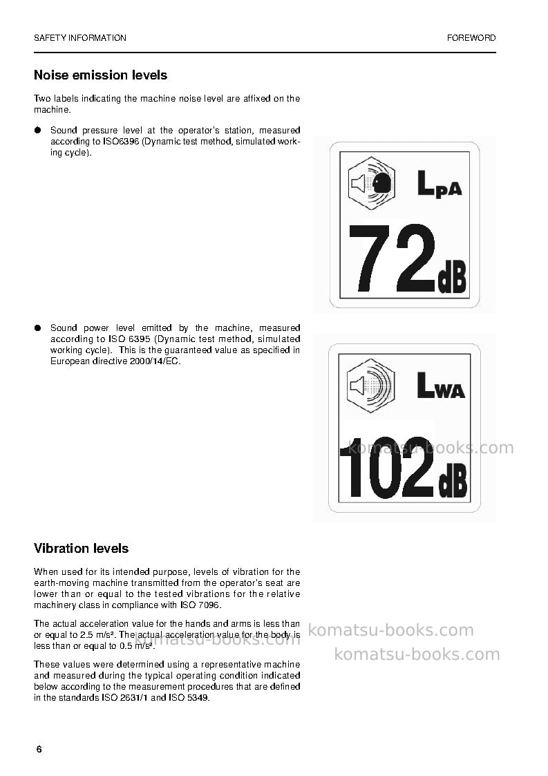 Komatsu pw180-7gbr-k Operation manual cover Page 6 Komatsu pw180-7gbr-k Operation manual cover Page 6