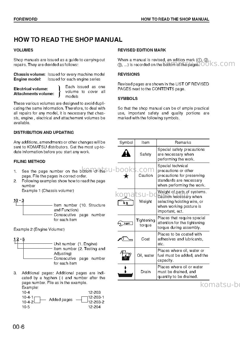 Komatsu pc340-6gbr-k Repair & maintenance cover Page 6 Komatsu pc340-6gbr-k Repair & maintenance cover Page 6