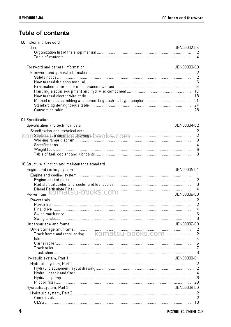 Komatsu pc290lc-8gbr Repair & maintenance cover Page 6 Komatsu pc290lc-8gbr Repair & maintenance cover Page 6