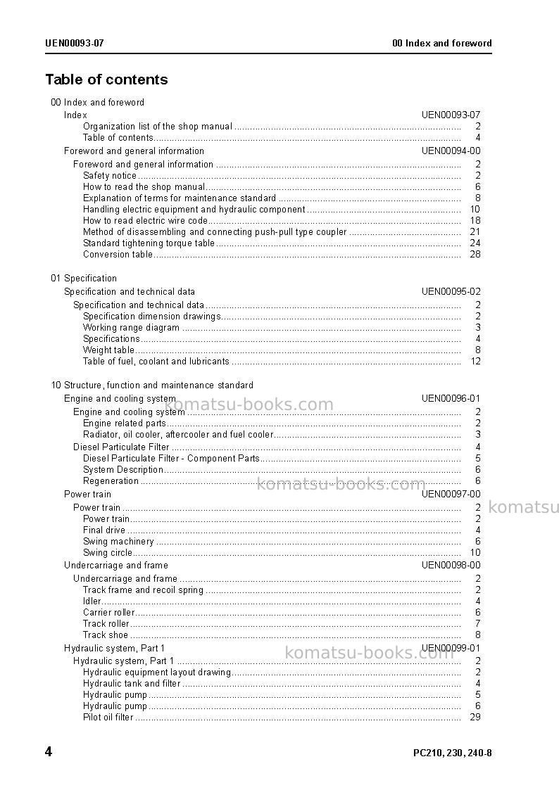 Komatsu pc210-8gbr Repair & maintenance cover Page 6 Komatsu pc210-8gbr Repair & maintenance cover Page 6