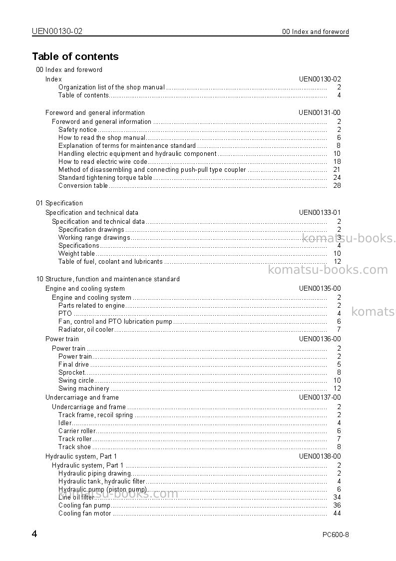 Komatsu pc600lc-8gbr Repair & maintenance cover Page 6