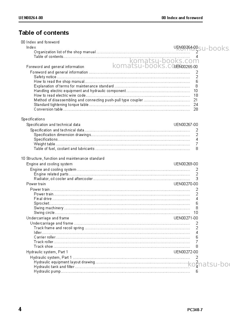 Komatsu pc340lc-7gbr-tier 3 Repair & maintenance cover Page 6 Komatsu pc340lc-7gbr-tier 3 Repair & maintenance cover Page 6