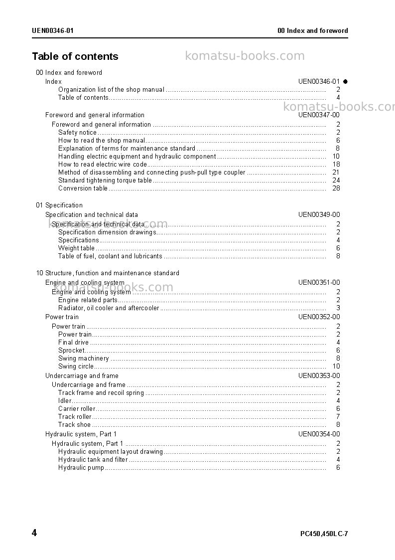 Komatsu pc450-7gbr-tier 3 Repair & maintenance cover Page 6