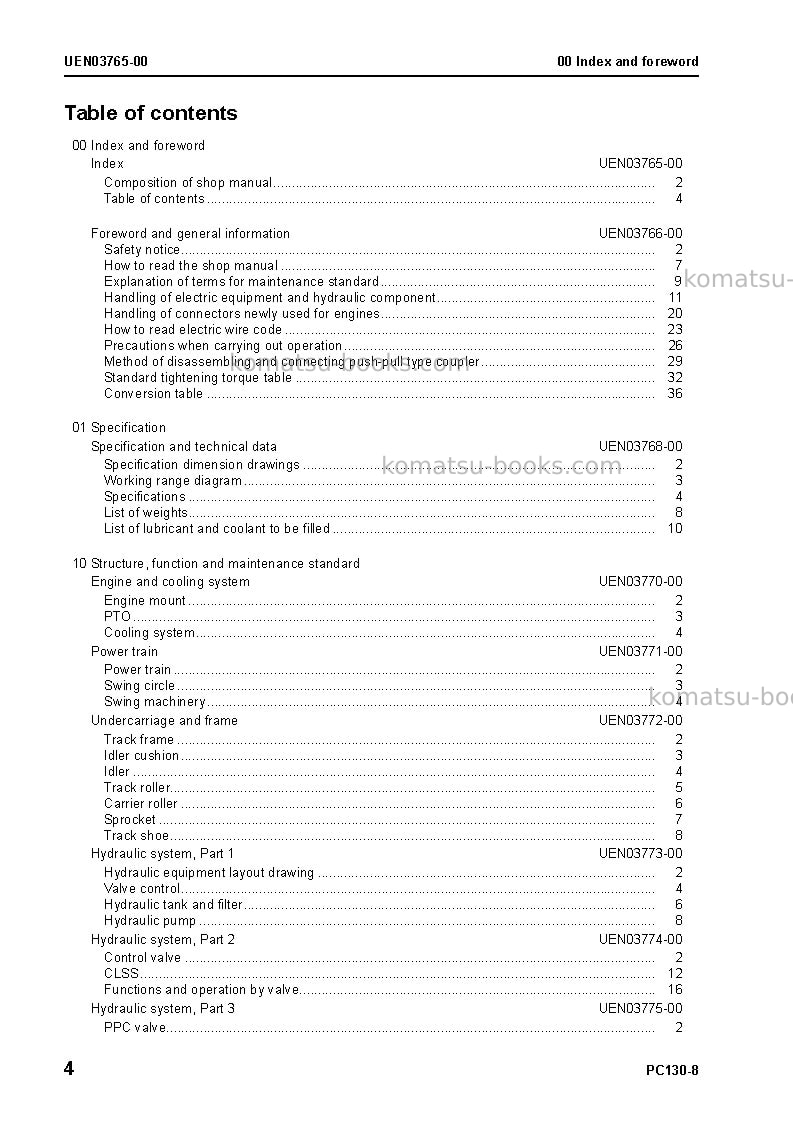 Komatsu pc130-8gbr Repair & maintenance cover Page 6