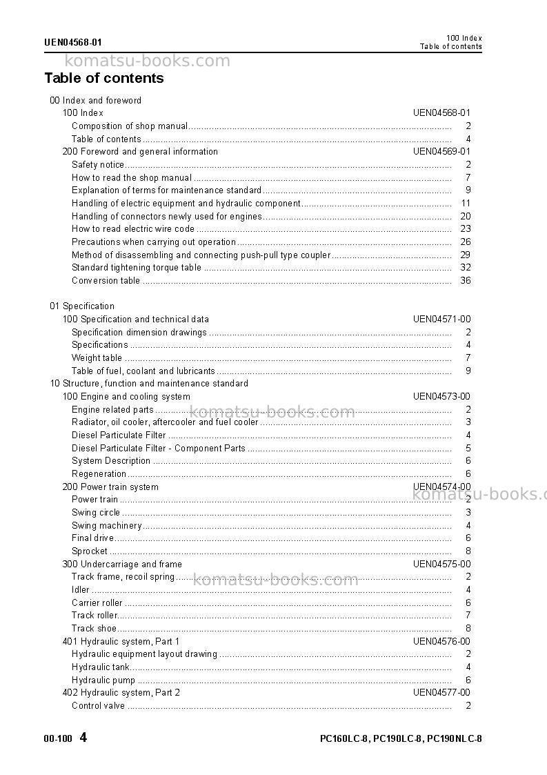 Komatsu pc160lc-8gbr Repair & maintenance cover Page 6