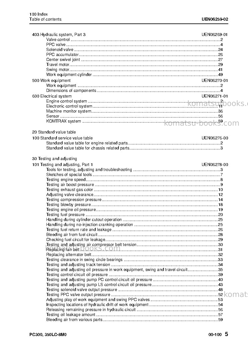 Komatsu pc350lc-8gbr-m0 Repair & maintenance cover Page 6 Komatsu pc350lc-8gbr-m0 Repair & maintenance cover Page 6