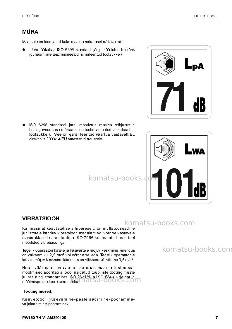 Komatsu pw160-7deu Operation manual cover Page 6