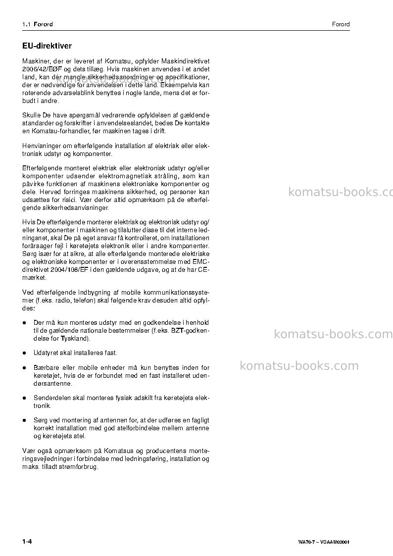 Komatsu wa70-7deu Operation manual cover Page 6 Komatsu wa70-7deu Operation manual cover Page 6