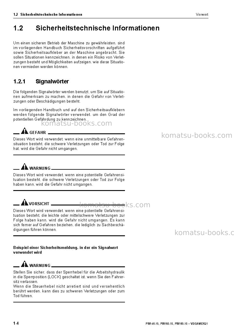 Komatsu pw160-10deu Betriebsanleitung Titelseite Seite 6 Komatsu pw160-10deu Betriebsanleitung Titelseite Seite 6