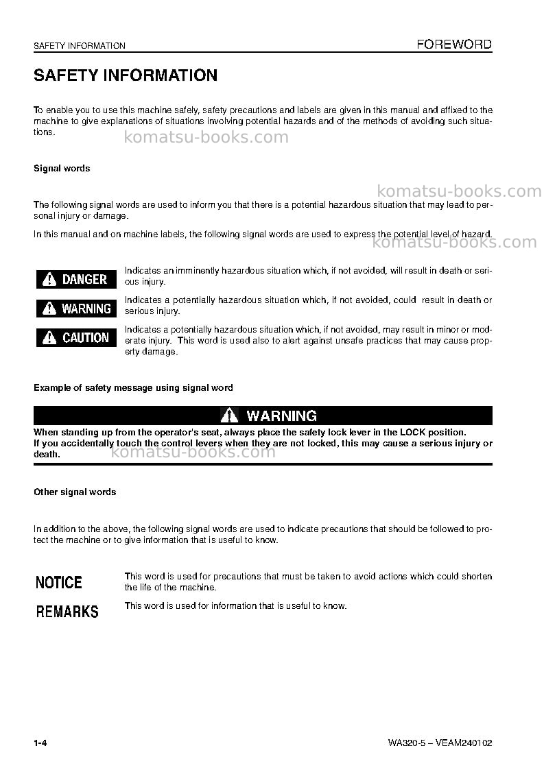 Komatsu wa320-5deu-h Operation manual cover Page 6
