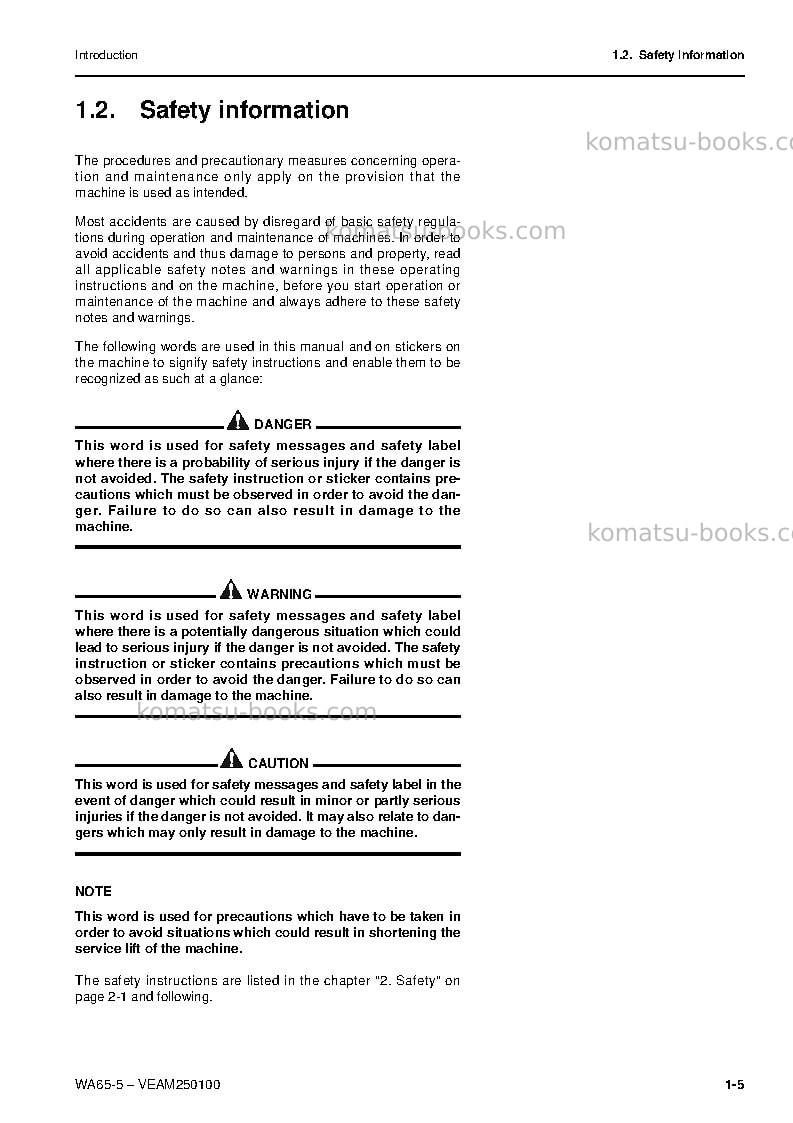 Komatsu wa65-5deu Operation manual cover Page 6 Komatsu wa65-5deu Operation manual cover Page 6