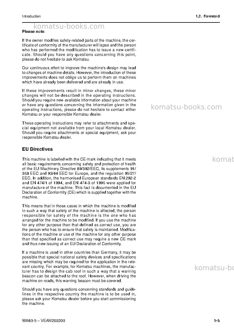 Komatsu wa80-5deu Operation manual cover Page 6 Komatsu wa80-5deu Operation manual cover Page 6