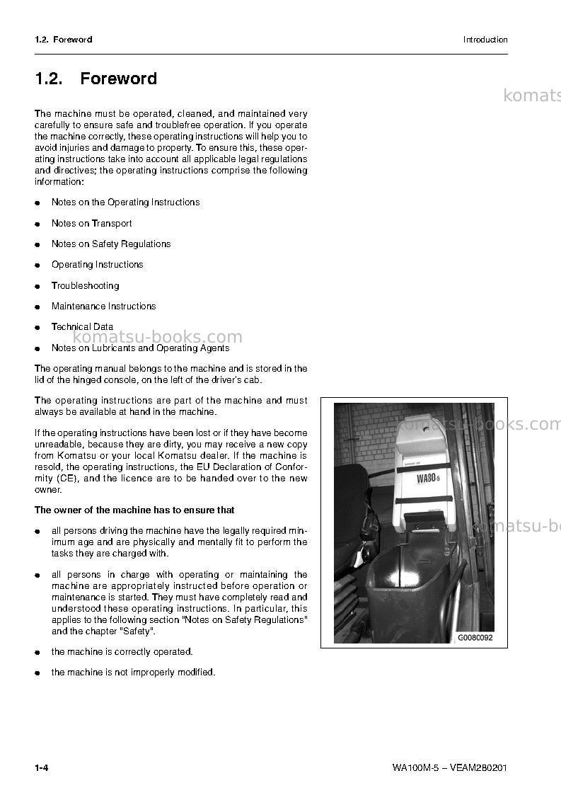 Komatsu wa100m-5deu Operation manual cover Page 6 Komatsu wa100m-5deu Operation manual cover Page 6
