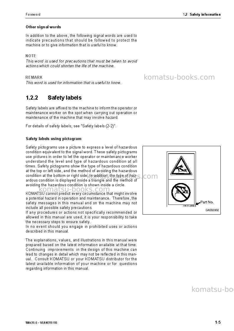 Komatsu wa430-6deu Operation manual cover Page 6