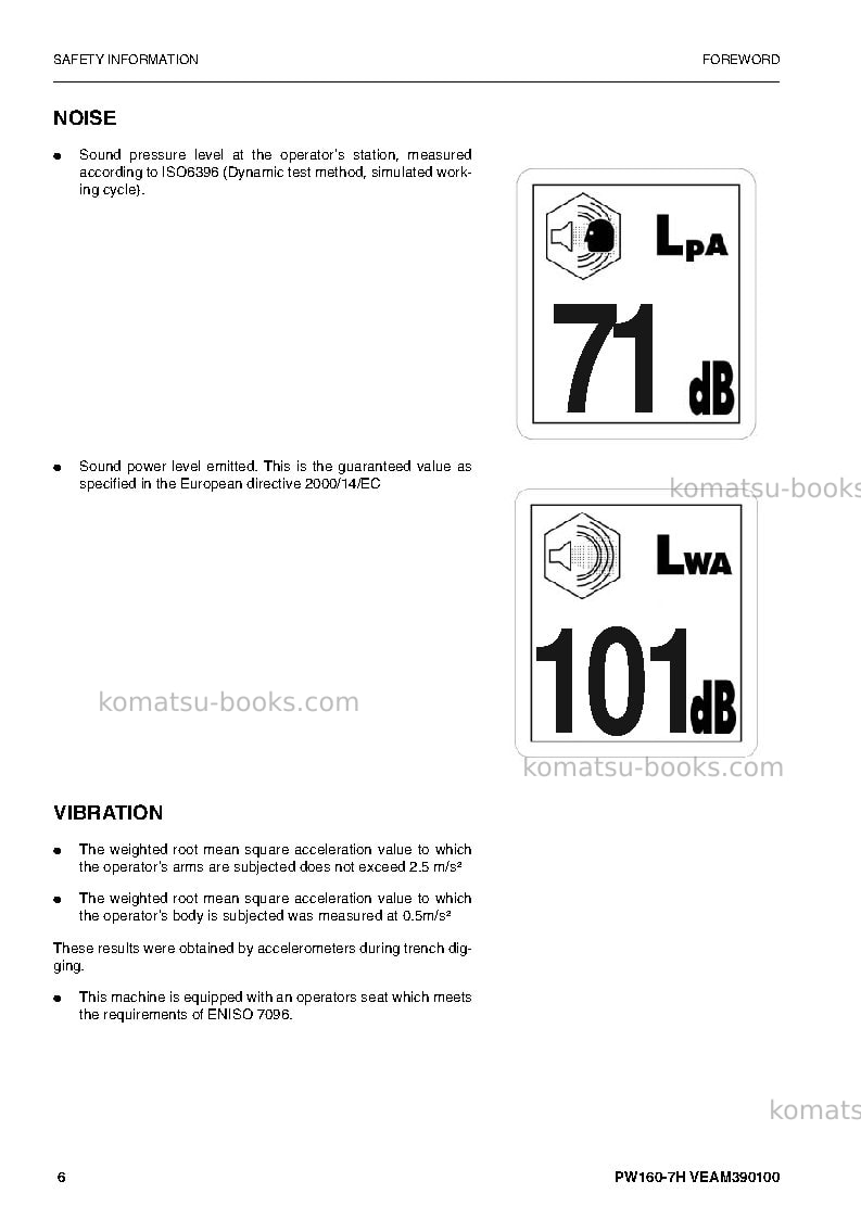 Komatsu pw160-7deu Operation manual cover Page 6 Komatsu pw160-7deu Operation manual cover Page 6