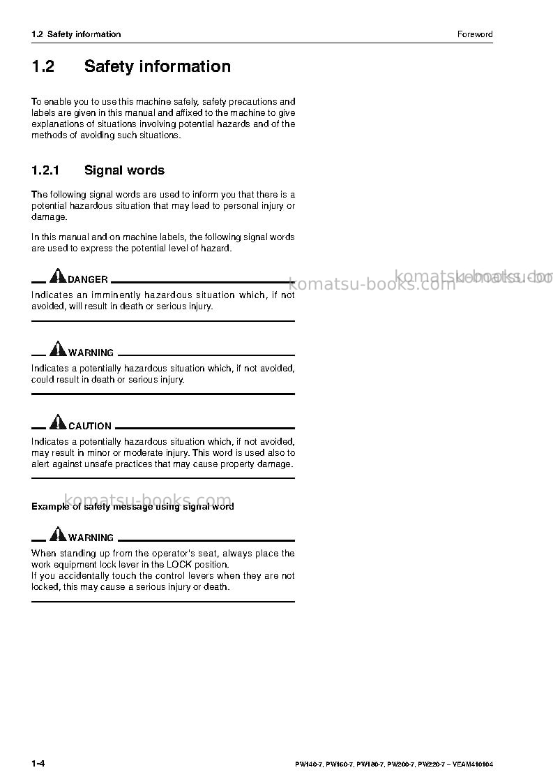 Komatsu pw200-7deu-tier 3 Operation manual cover Page 6 Komatsu pw200-7deu-tier 3 Operation manual cover Page 6