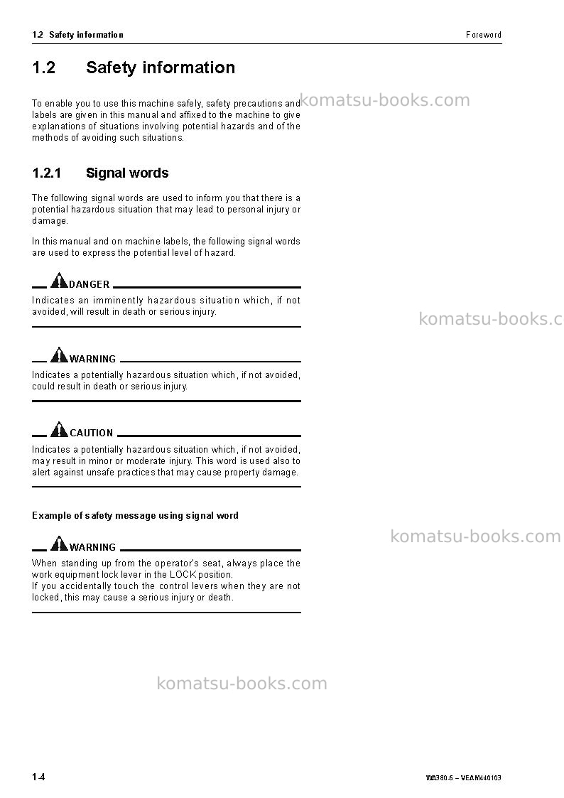 Komatsu wa380-6deu Operation manual cover Page 6