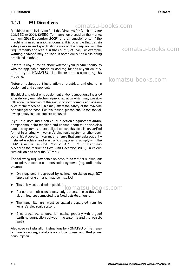 Komatsu wa100m-6deu Operation manual cover Page 6 Komatsu wa100m-6deu Operation manual cover Page 6