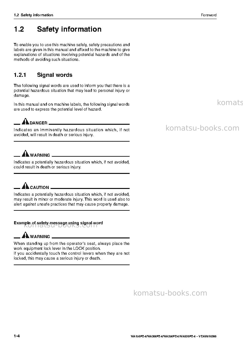 Komatsu wa320pz-6deu Operation manual cover Page 6 Komatsu wa320pz-6deu Operation manual cover Page 6