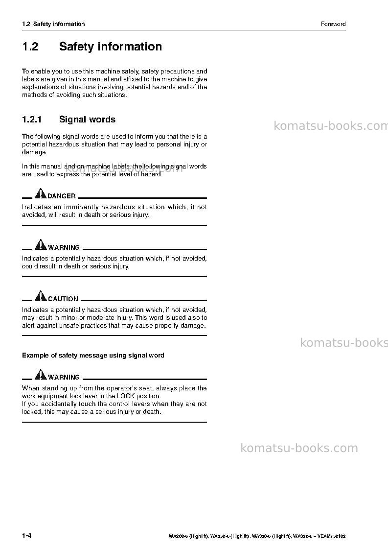 Komatsu wa320-6deu Operation manual cover Page 6 Komatsu wa320-6deu Operation manual cover Page 6