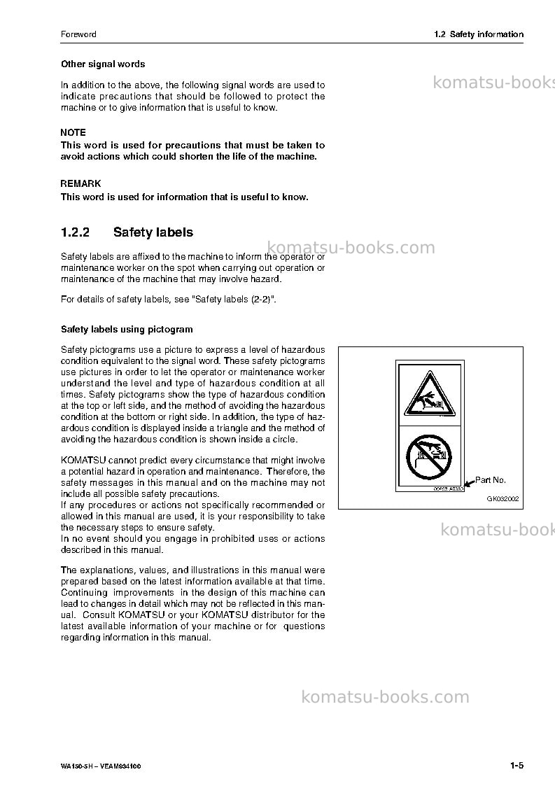 Komatsu wa150-5deu Operation manual cover Page 6 Komatsu wa150-5deu Operation manual cover Page 6