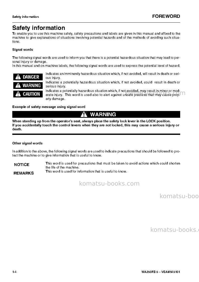 Komatsu wa250pz-5deu Operation manual cover Page 6