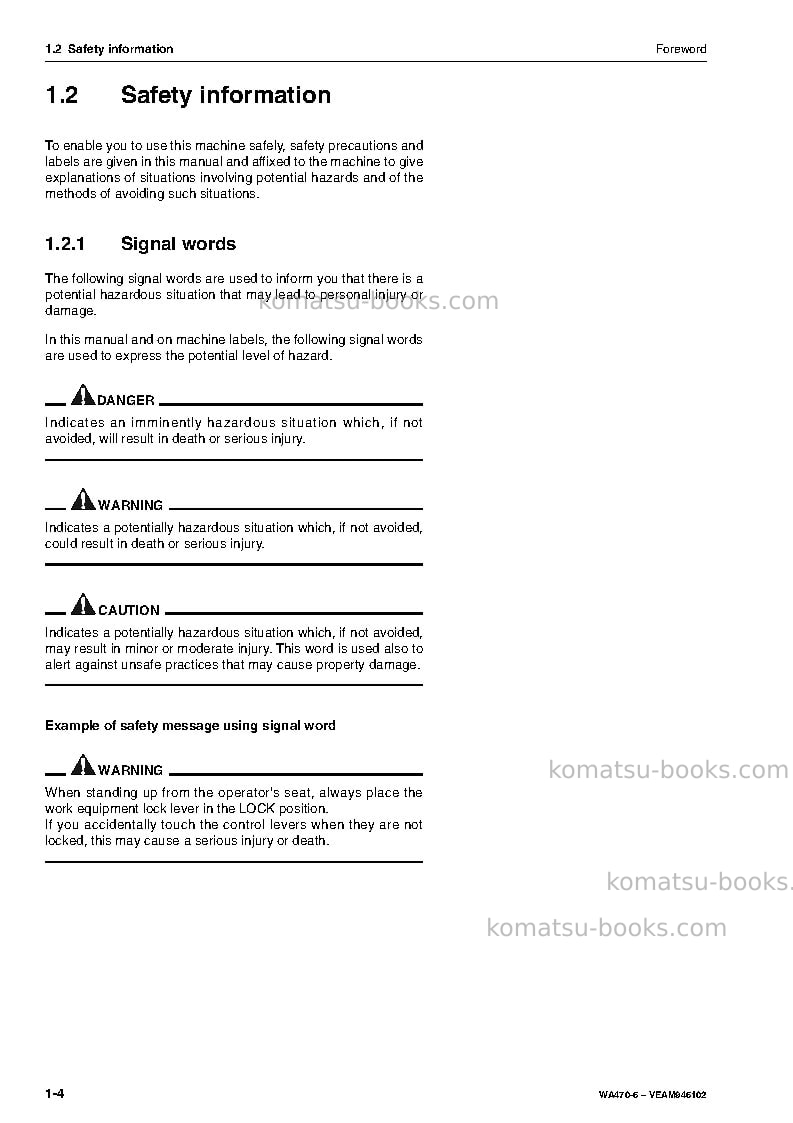 Komatsu wa470-6deu Operation manual cover Page 6
