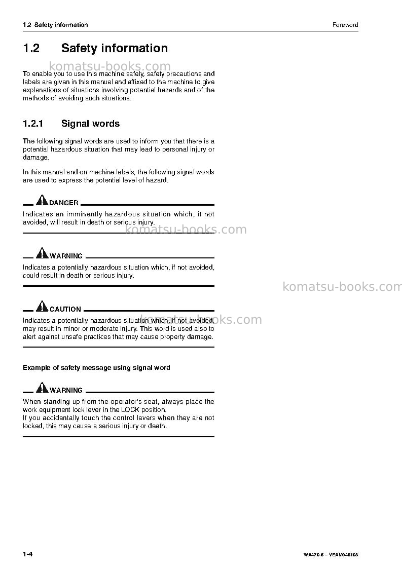 Komatsu wa470-6deu Operation manual cover Page 6 Komatsu wa470-6deu Operation manual cover Page 6