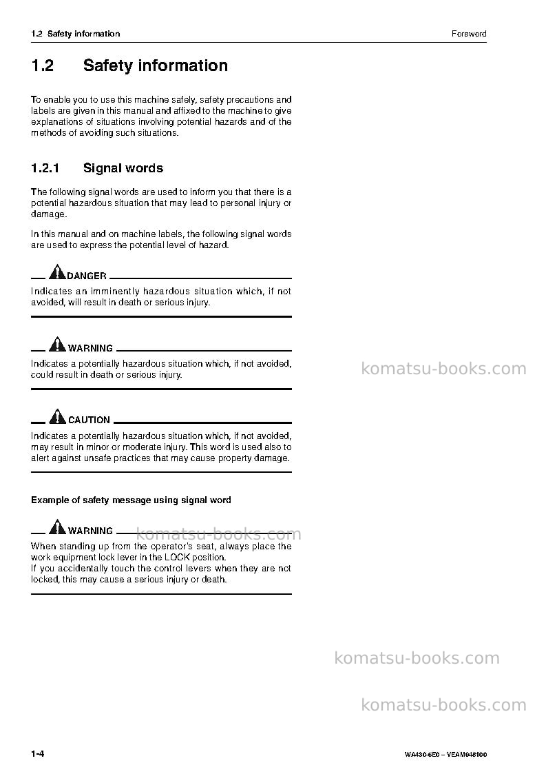 Komatsu wa430-6deu Operation manual cover Page 6 Komatsu wa430-6deu Operation manual cover Page 6