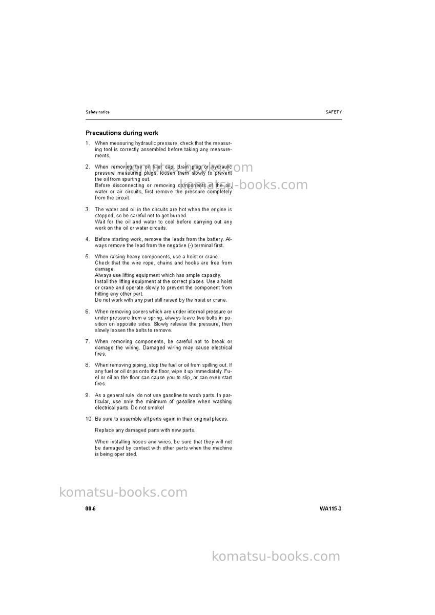 Komatsu wa115-3deu Repair & maintenance cover Page 6 Komatsu wa115-3deu Repair & maintenance cover Page 6