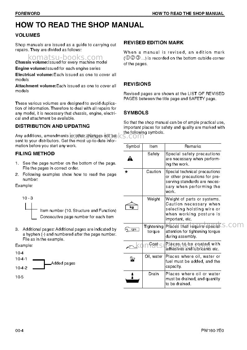 Komatsu pw160-7deu-tier 3 Repair & maintenance cover Page 6