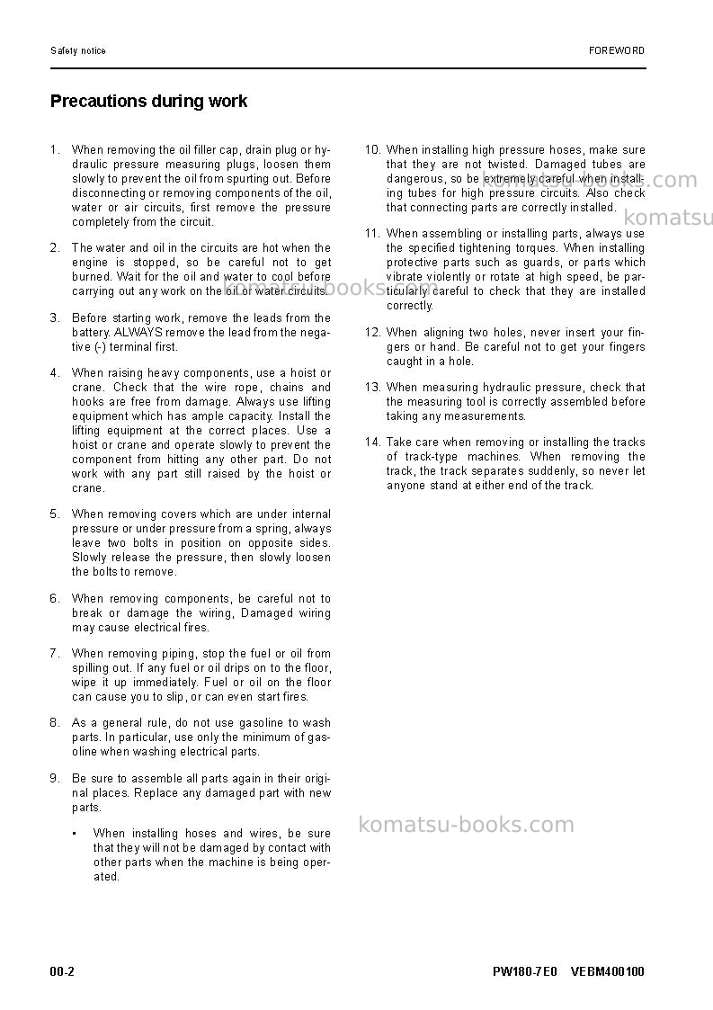 Komatsu pw180-7deu-e0 Repair & maintenance cover Page 6