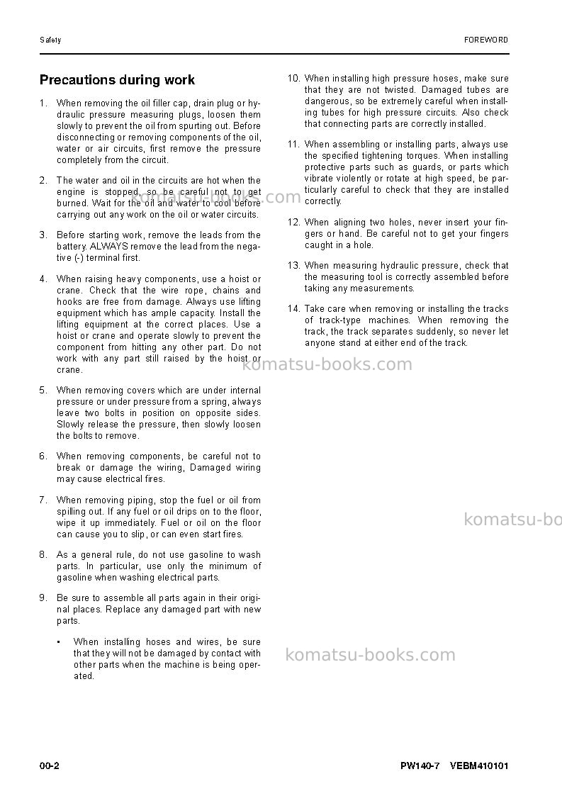 Komatsu pw140-7deu Repair & maintenance cover Page 6
