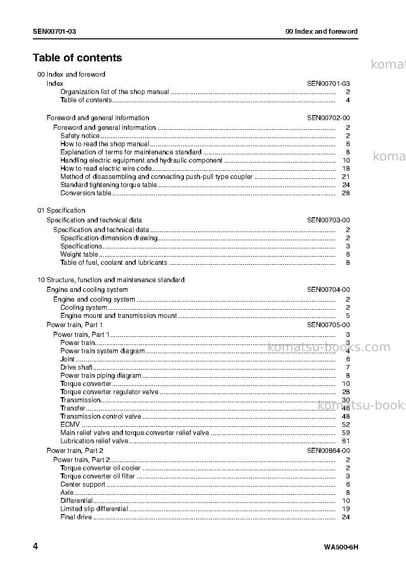 Komatsu wa500-6deu Repair & maintenance cover Page 6