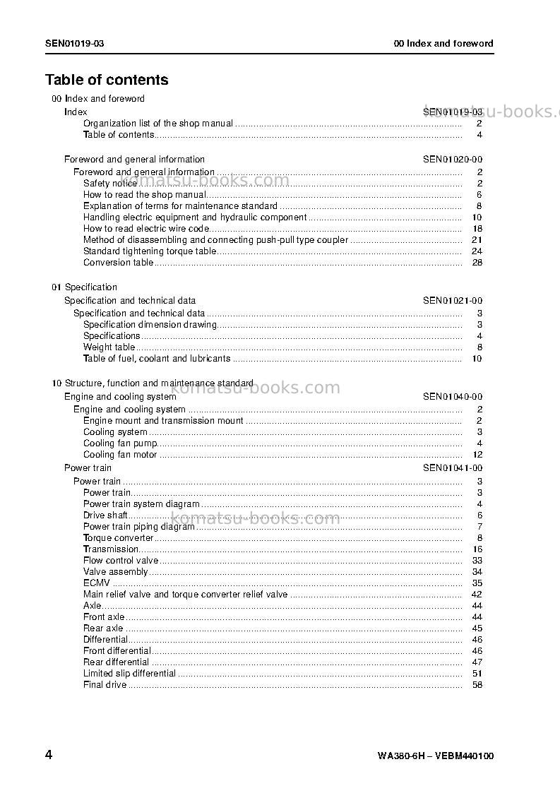 Komatsu wa380-6deu Repair & maintenance cover Page 6