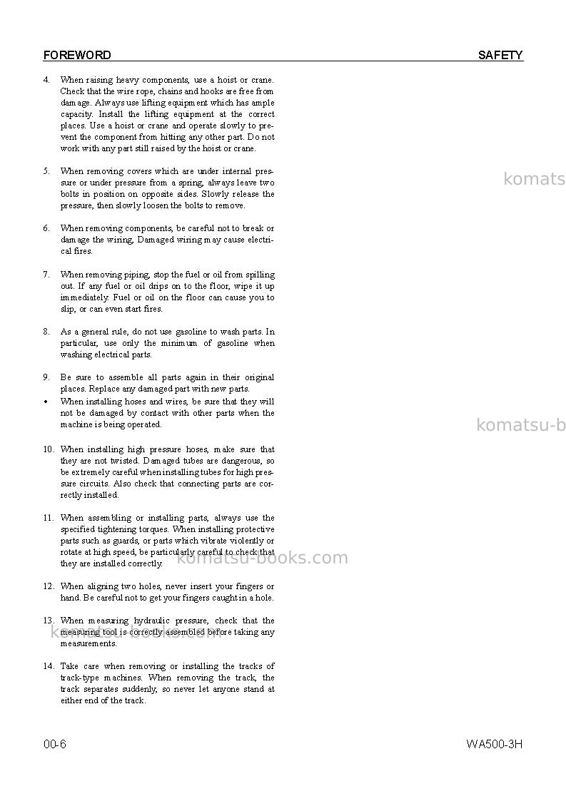 Komatsu wa500-3deu Repair & maintenance cover Page 6 Komatsu wa500-3deu Repair & maintenance cover Page 6