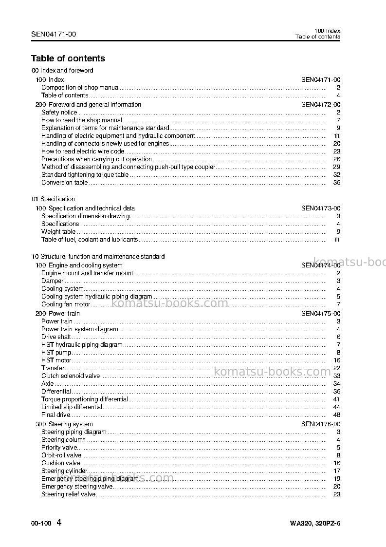 Komatsu wa320pz-6deu Repair & maintenance cover Page 6 Komatsu wa320pz-6deu Repair & maintenance cover Page 6