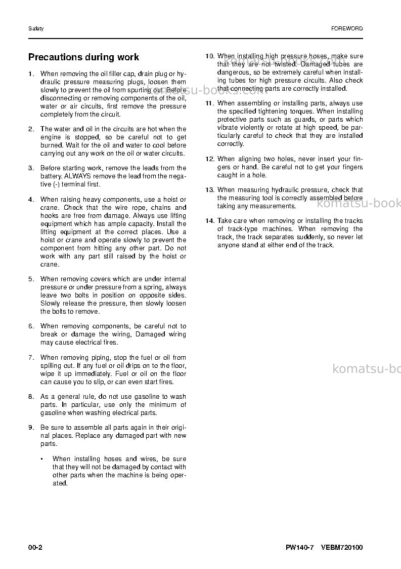 Komatsu pw148-8deu Repair & maintenance cover Page 6 Komatsu pw148-8deu Repair & maintenance cover Page 6