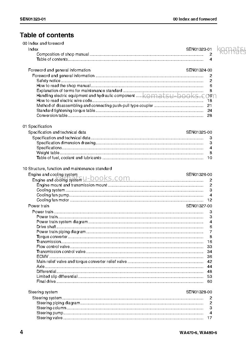 Komatsu wa480-6deu Repair & maintenance cover Page 6 Komatsu wa480-6deu Repair & maintenance cover Page 6