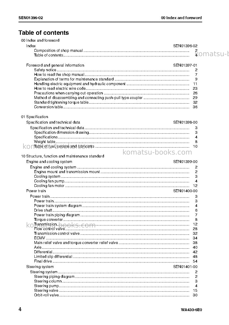 Komatsu wa430-6deu Repair & maintenance cover Page 6