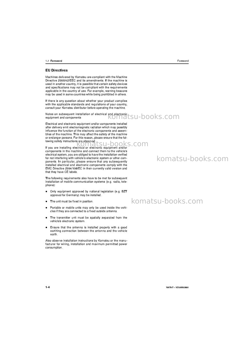 Komatsu wa70-7deu Operation manual cover Page 6 Komatsu wa70-7deu Operation manual cover Page 6